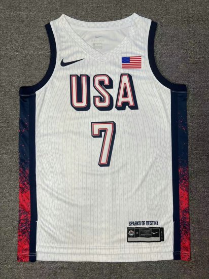 7 Durant 2024 USA Team jersey white with stripe